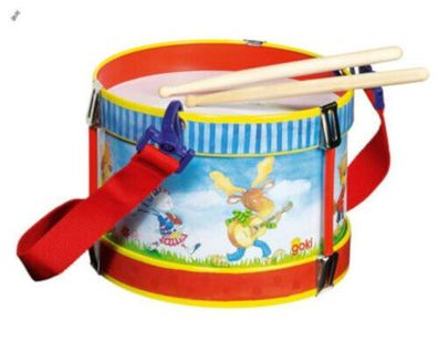 Goki Blechtrommel lustige Tierparade bunt 18cm Ø für Kinder Spielzeug Trommel