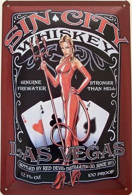 Blechschild 30 X 20 cm Sin City Whiskey Las Vegas