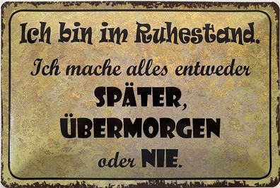 Blechschild 30 X 20 cm Spruch: Ich bin im Ruhestand.