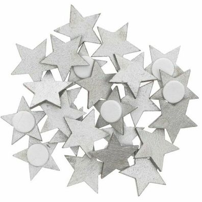 24 Holz Sterne mit Klebepunkt Silber Geschenkverpackung Advent Weihnachten 2 cm