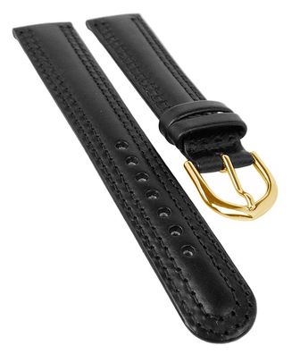 Uhrenarmband | Kalbsleder glatt mit Doppelnaht | schwarz | 33886