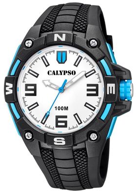 Calypso Herrenuhr Analoge Uhr mit Silikonband schwarz/ blau K5761/1