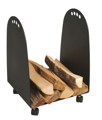 Holzkorb- Kaminholzkorb mit Rollen- schwarz beschichtet