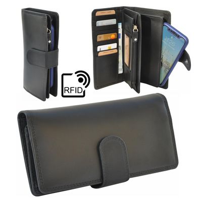 Damen Portemonnaie RFID - Geldbörse / Handytasche - Leder Geldbeutel 17 Karten s