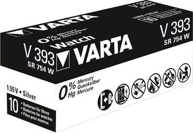 Varta - SR48 / V393 - Silberoxid-Zink-Knopfzelle 1,55 V Uhrenbatterie - 10er Pack