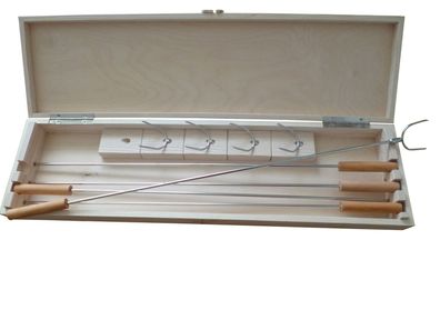 Grillspieße Set-Edelstahl- in einer Aufbewahrungsbox aus Holz