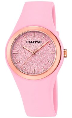 Calypso Quarzuhr | Kunststoff PU Band Armbanduhr rosa analog | K5755/3