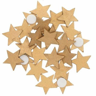 24 Holz Sterne mit Klebepunkt Gold Geschenkverpackung Advent Weihnachten 2 cm