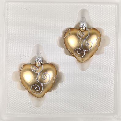 2 tlg. Glas-Herzen Set in Classic Gold Silberne Ornamente