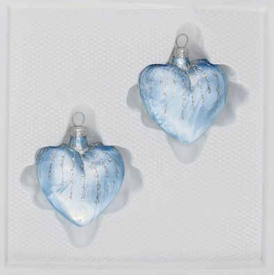 2 tlg. Glas-Herzen Set in Ice Blau Silber Regen