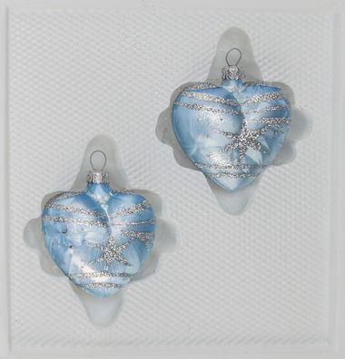 2 tlg. Glas-Herzen Set in "Ice Blau Silber" Komet