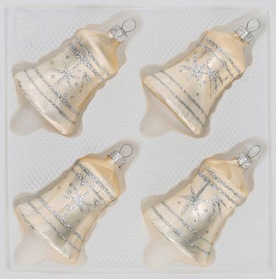 4 tlg. Glas-Glocken Set in Ice Champagner Silber Komet