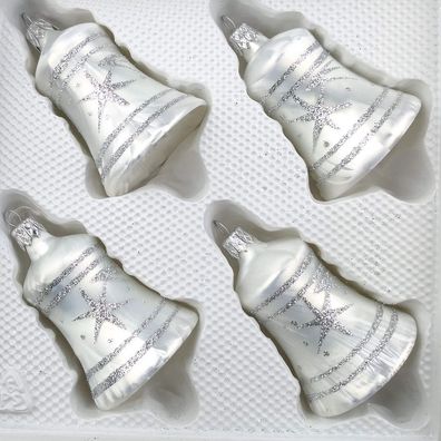 4 tlg. Glas-Glocken Set in Ice Weiss Silber Komet