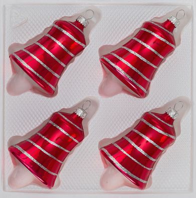 4 tlg. Glas-Glocken Set in Hochglanz Rot Candy