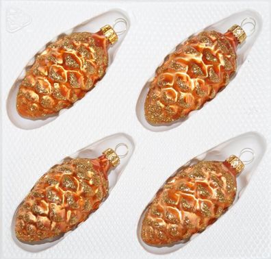 4 tlg. Glas-Tannenzapfen Set in Ice Orange Gold Goldener Stern