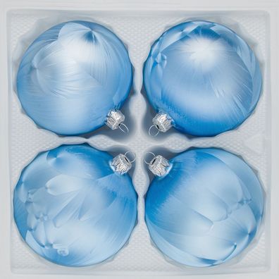 4 tlg. Glas-Weihnachtskugeln Set 8cm Ø in "Ice Blau" Eislack