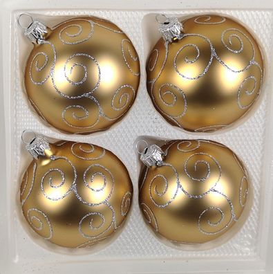 4 tlg. Glas-Weihnachtskugeln Set 10cm Ø in Classic Gold Silberne Ornamente