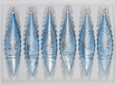 6 tlg. Glas-Zapfen Set in Ice Blau Silber Komet