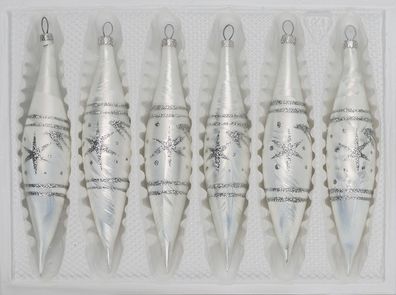 6 tlg. Glas-Zapfen Set in "Ice Weiss Silber" Komet