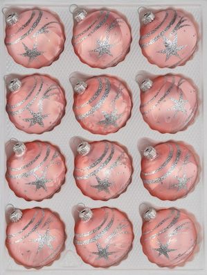 12 tlg. Glas-Weihnachtskugeln Set in Ice Rosa Silber Komet