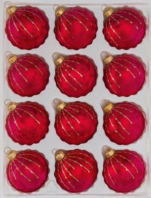 12 tlg. Glas-Weihnachtskugeln Set in Ice Rot Gold Regen