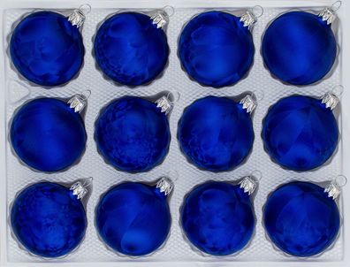 12 tlg. Glas-Weihnachtskugeln Set in "Ice Royal Blau" Eislack