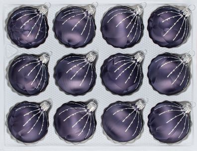 12 tlg. Glas-Weihnachtskugeln Set in "Ice Graphit Silber" Regen