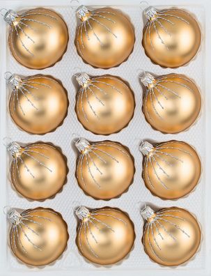 12 tlg. Glas-Weihnachtskugeln Set in Classic Gold Silber Regen