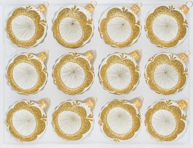 12 tlg. Glas-Weihnachtskugeln Set in "Vintage Classic Weiss Gold"