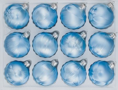 12 tlg. Glas-Weihnachtskugeln Set in "Ice Blau" Eislack