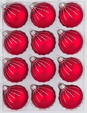 12 tlg. Glas-Weihnachtskugeln Set in Classic Rot Silber Regen