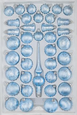 39 tlg. Glas-Weihnachtskugeln Set in Ice Blau Silber Regen