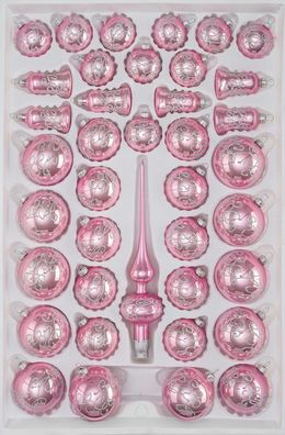 39 tlg. Glas-Weihnachtskugeln Set in Hochglanz-Rosa-Silberne-Ornamente