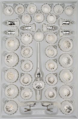 39 tlg. Glas-Weihnachtskugeln Set in Hochglanz Vintage Silver