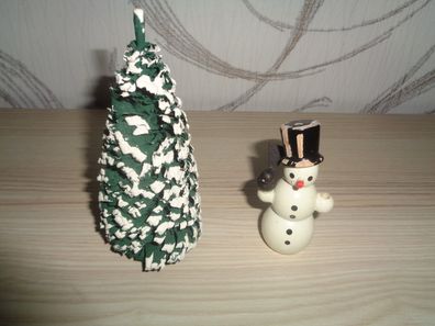 Schneemann mit Baum - Erzgebirge -Weihnachtsdeko Winterdorf