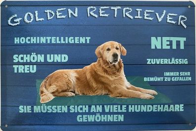 Blechschild 30 x 20 cm Hund: Golden Retriever