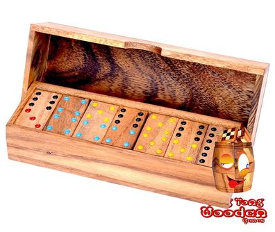 Domino 6 long Box Legespiel 28 Dominosteine farbige Punkte Doppel 6 Domino Ting Tong