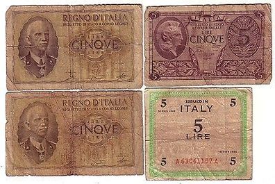 4 alte Banknoten Italien vor 1943