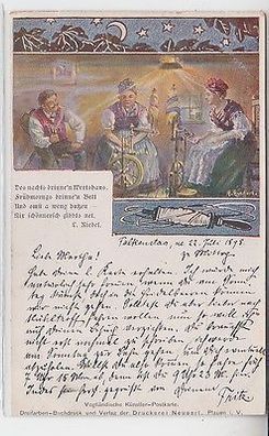 62792 Vogländische Künstler Postkarte Frauen arbeiten am Spinnrad 1898