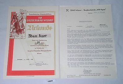 DDR Urkunde für 31 Jahre Arbeit in der SDAG Wismut Bergbaubetrieb 1980