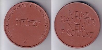 DDR Porzellan Medaille Intra "Meine Hand für mein Produkt"