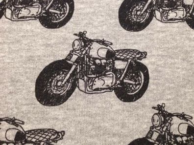 65 x 140 cm: Sweatstoff "Motorcycles", grau-schwarz (€ 12,00/ qm)