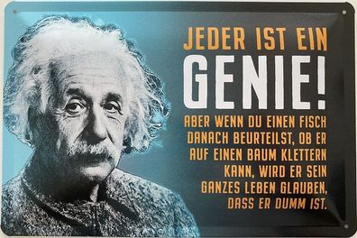 Blechschild 30x20cm Einstein Spruch: Jeder ist ein GENIE !