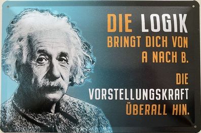 Blechschild 30x20cm Einstein Spruch: Die Logik bringt dich von A nach B !