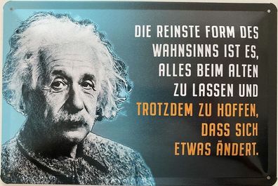 Blechschild 30x20cm Einstein Spruch: Die reinste Form des Wahnsinns !