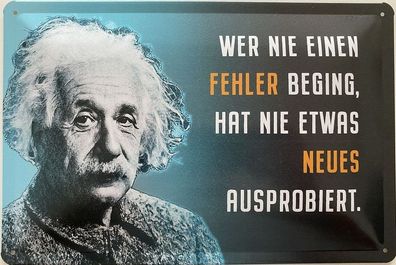 Blechschild 30x20cm Einstein Spruch: Wer nie einen Fehler begeht !