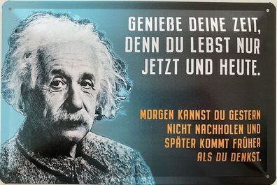 Blechschild 30x20cm Einstein Spruch: Genieße deine Zeit !