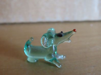 Figur Hund Dackel mini grün Glas/ Ca. 1,5 cm hoch