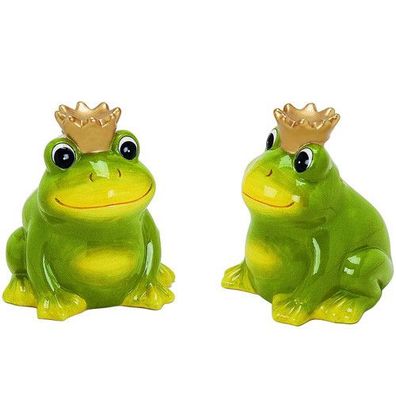 Frosch Froschkönig Frosch König Spardose aus Keramik mit Krone 12 cm grün gelb NEU