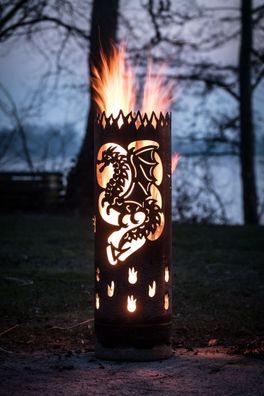 Feuertonne Drache mit Drachenklauen Feuerstelle für Garten und Terrasse